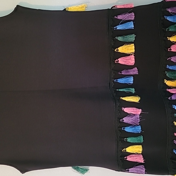 New York & Company Black Sleeveless Pullover Stretch Dress Colorful Tassels M - Picture 7 of 13